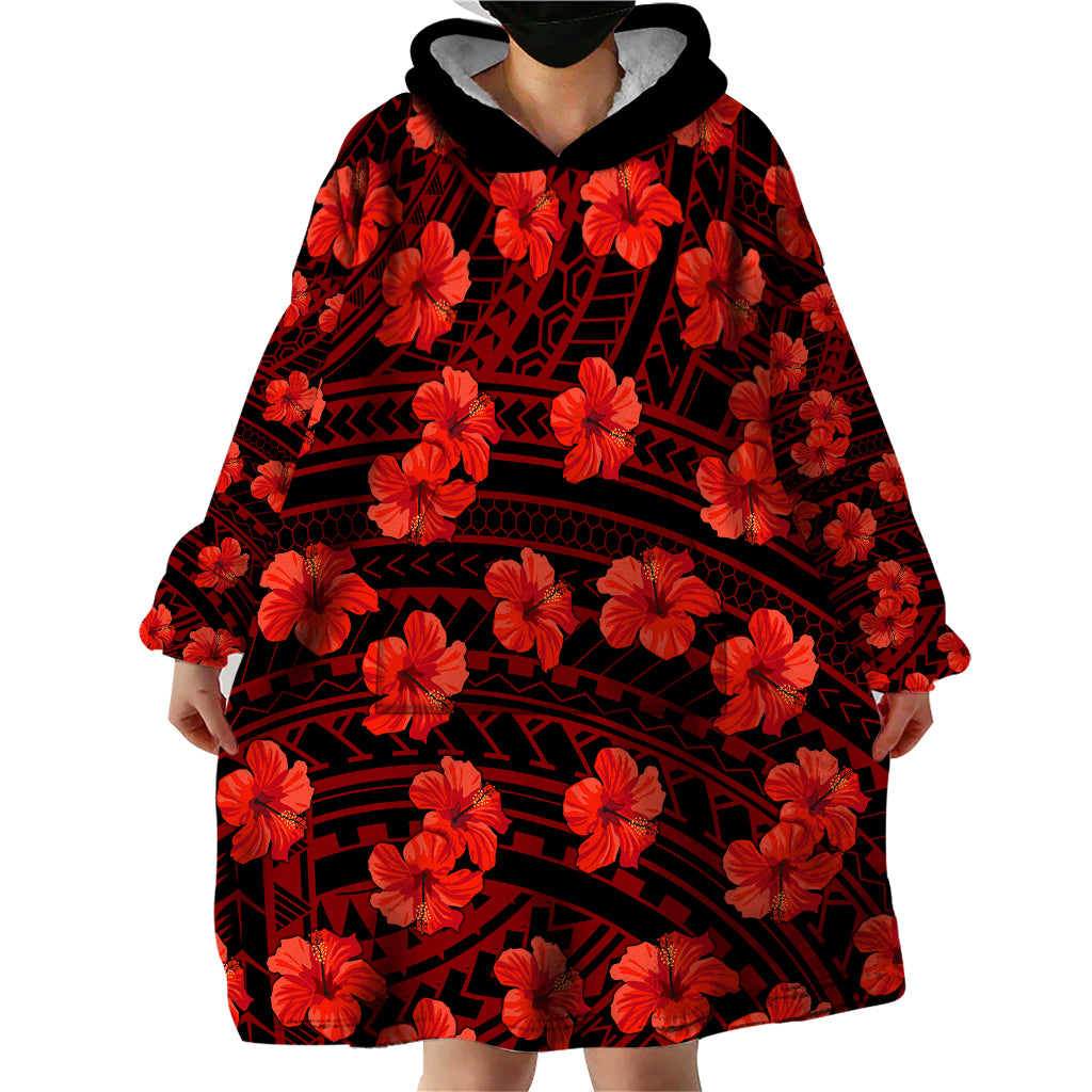 Polynesian Pride Hawaii Style With Hibiscus Wearable Blanket Hoodie Red - Wonder Print Shop