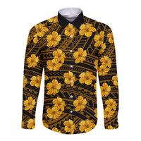 Polynesian Pride Hawaii Style With Hibiscus Long Sleeve Button Shirt Yellow - Wonder Print Shop