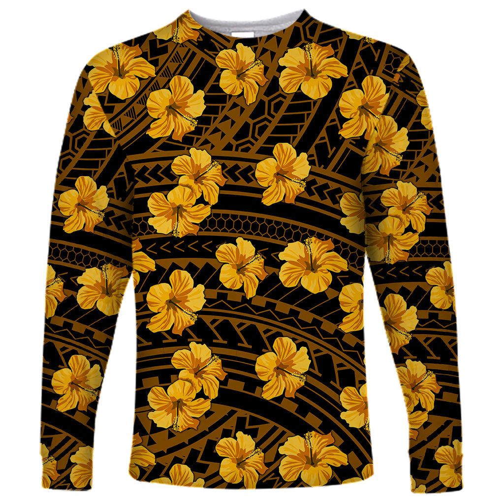 Polynesian Pride Hawaii Style With Hibiscus Long Sleeve Shirt Yellow - Wonder Print Shop