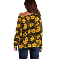 Polynesian Pride Hawaii Style With Hibiscus Off Shoulder Sweater Yellow - Wonder Print Shop