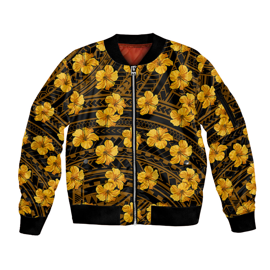 Polynesian Pride Hawaii Style With Hibiscus Sleeve Zip Bomber Jacket Yellow - Wonder Print Shop
