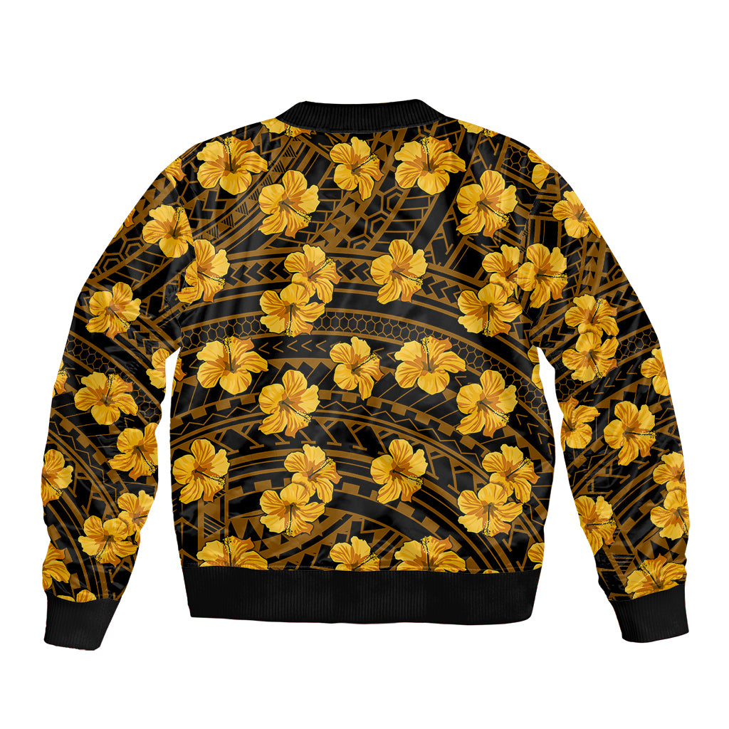 Polynesian Pride Hawaii Style With Hibiscus Sleeve Zip Bomber Jacket Yellow - Wonder Print Shop
