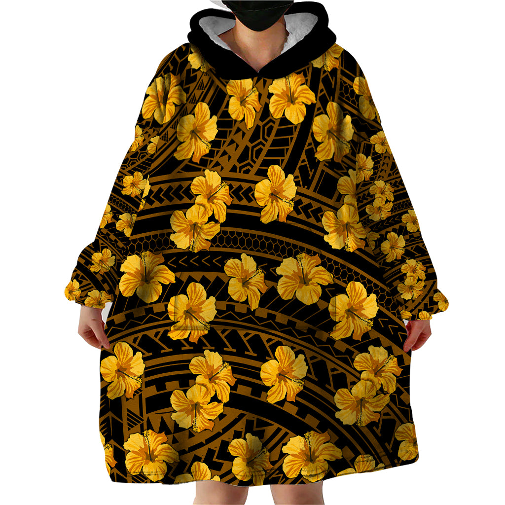 Polynesian Pride Hawaii Style With Hibiscus Wearable Blanket Hoodie Yellow - Wonder Print Shop