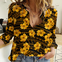 Polynesian Pride Hawaii Style With Hibiscus Women Casual Shirt Yellow - Wonder Print Shop
