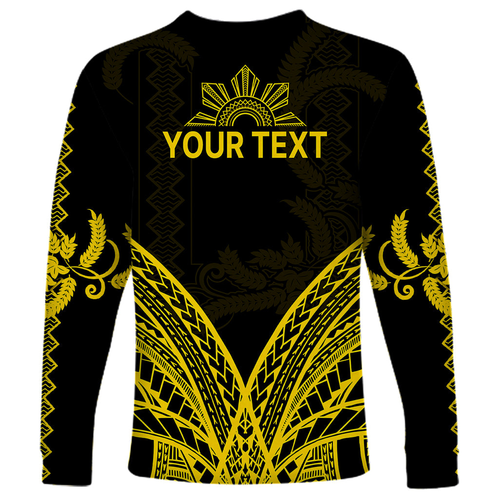 Personalised Philippines Independence Day Long Sleeve Shirt Pechera With Side Barong Patterns - Wonder Print Shop