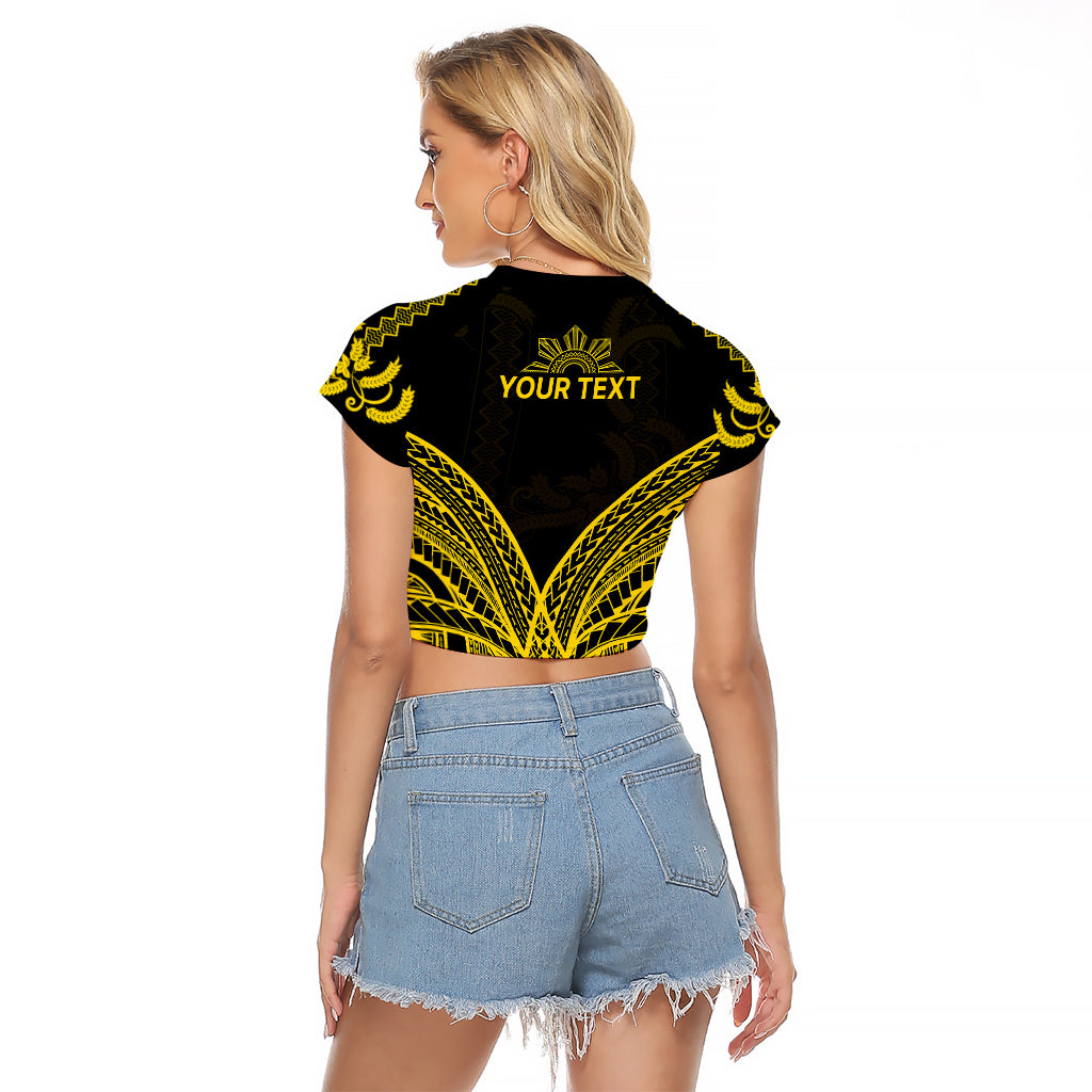 Personalised Philippines Independence Day Raglan Cropped T Shirt Pechera With Side Barong Patterns - Wonder Print Shop