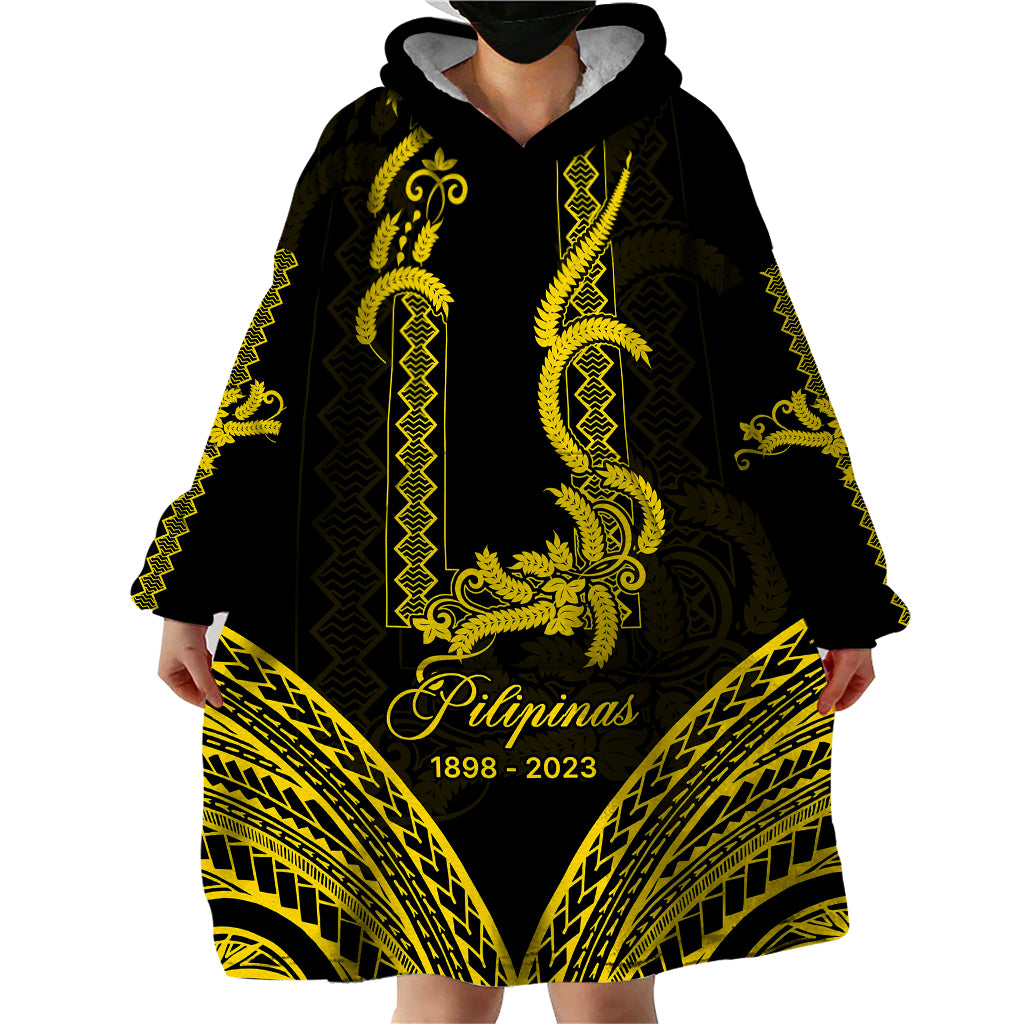 Personalised Philippines Independence Day Wearable Blanket Hoodie Pechera With Side Barong Patterns - Wonder Print Shop