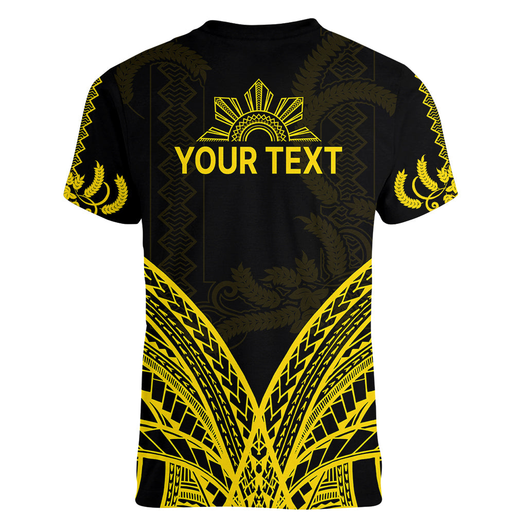 Personalised Philippines Independence Day Women V Neck T Shirt Pechera With Side Barong Patterns - Wonder Print Shop