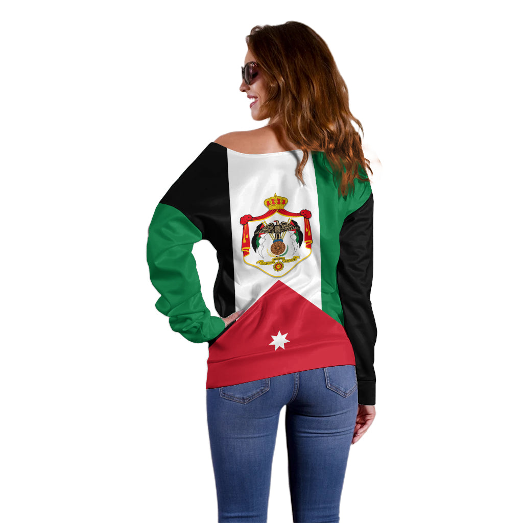 Hashemite Kingdom of Jordan Off Shoulder Sweater Jordan Flag Style - Wonder Print Shop