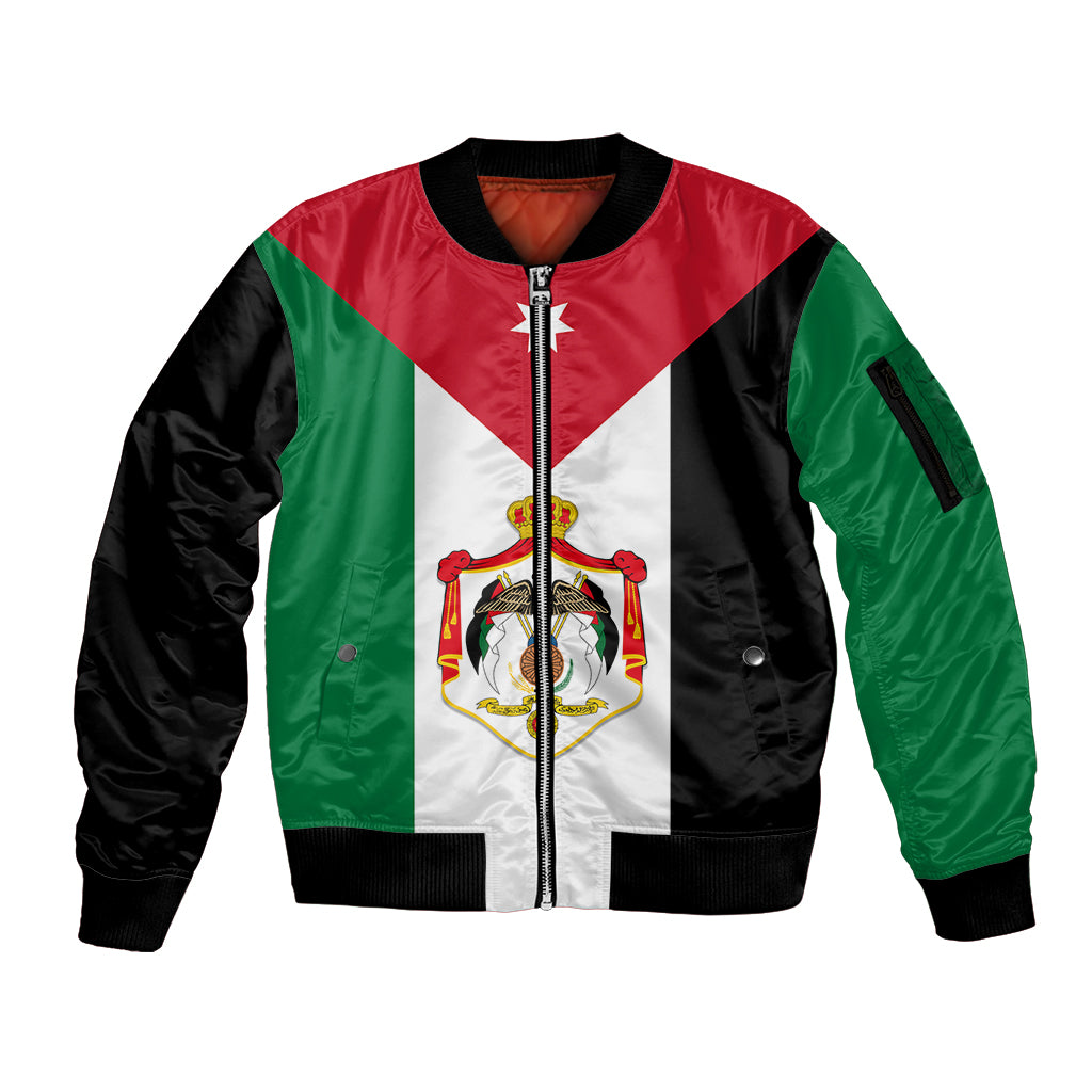 Hashemite Kingdom of Jordan Sleeve Zip Bomber Jacket Jordan Flag Style - Wonder Print Shop