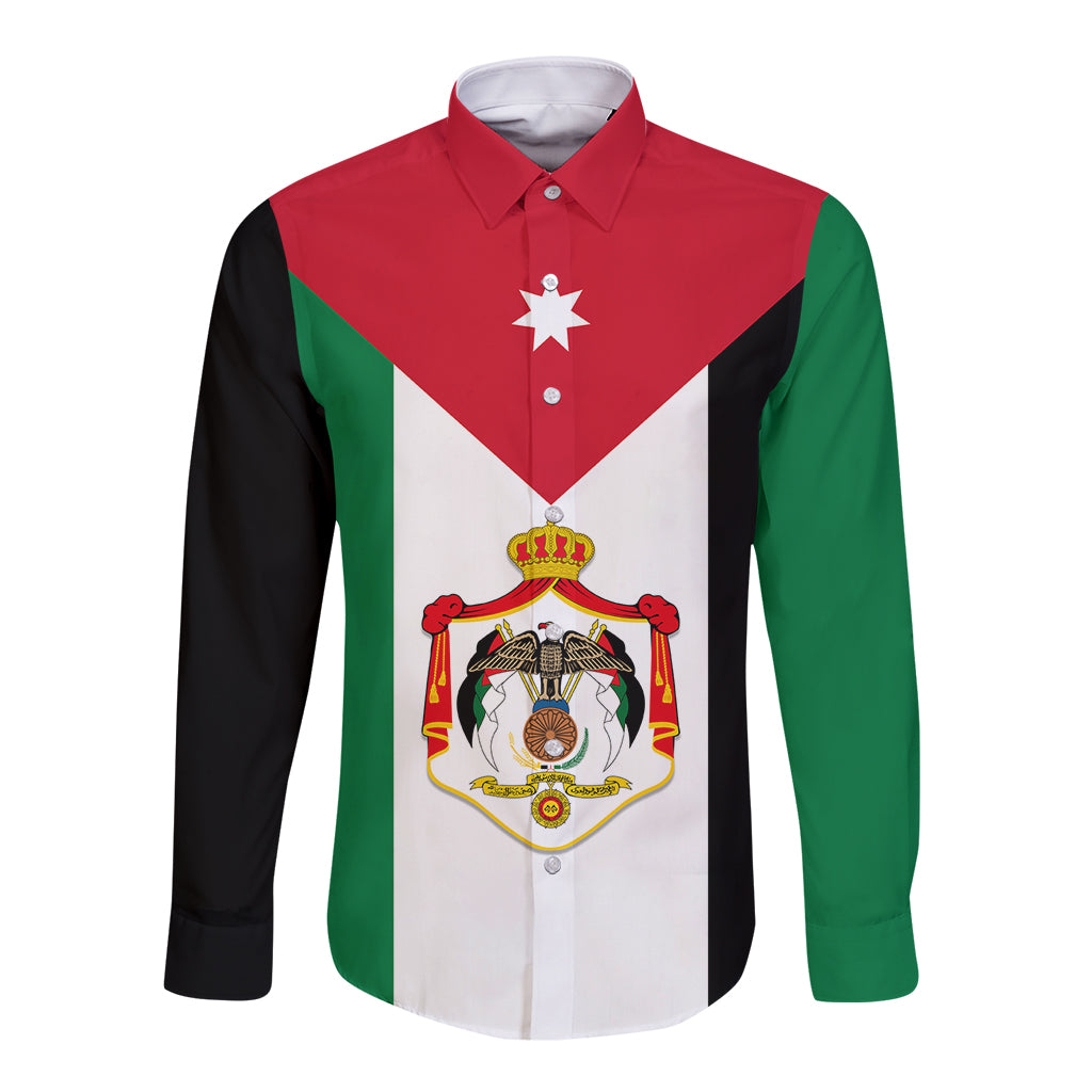 Personalised Hashemite Kingdom of Jordan Long Sleeve Button Shirt Jordan Flag Style - Wonder Print Shop