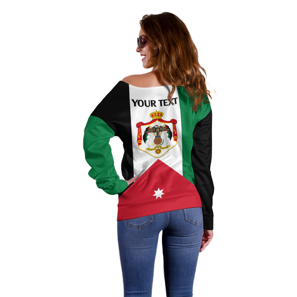 Personalised Hashemite Kingdom of Jordan Off Shoulder Sweater Jordan Flag Style - Wonder Print Shop