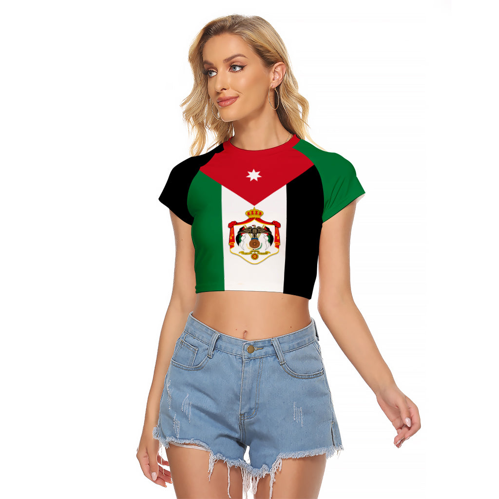 Personalised Hashemite Kingdom of Jordan Raglan Cropped T Shirt Jordan Flag Style - Wonder Print Shop