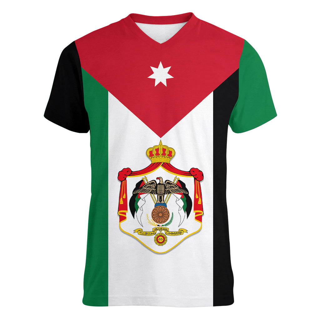 Personalised Hashemite Kingdom of Jordan Women V Neck T Shirt Jordan Flag Style - Wonder Print Shop