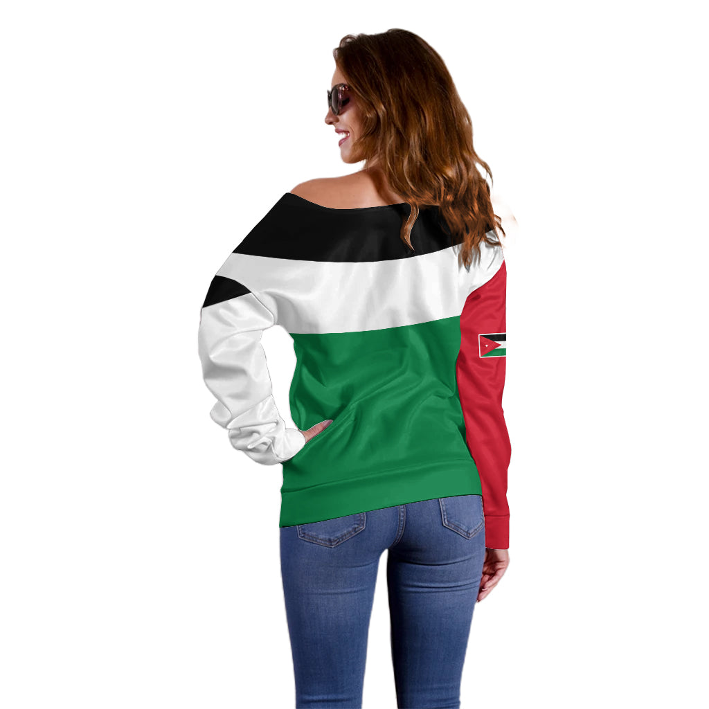 Personalised Jordan Off Shoulder Sweater Jordan Independence Anniversary Simple Flag Style - Wonder Print Shop