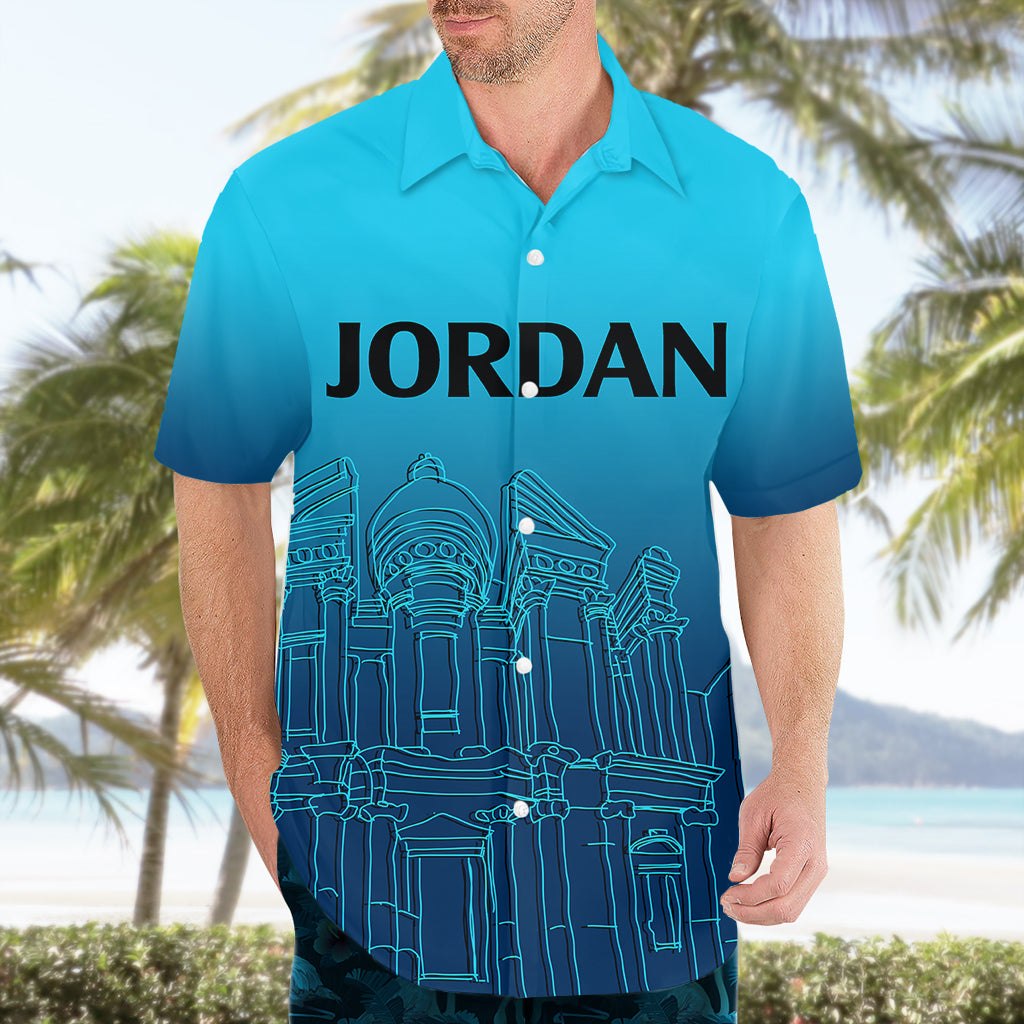 Jordan Hawaiian Shirt Al-Khazneh in Jordan Blue Gradient - Wonder Print Shop