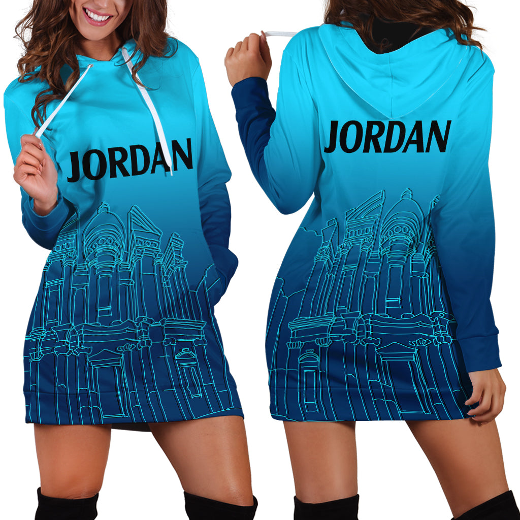 Jordan Hoodie Dress Al-Khazneh in Jordan Blue Gradient - Wonder Print Shop
