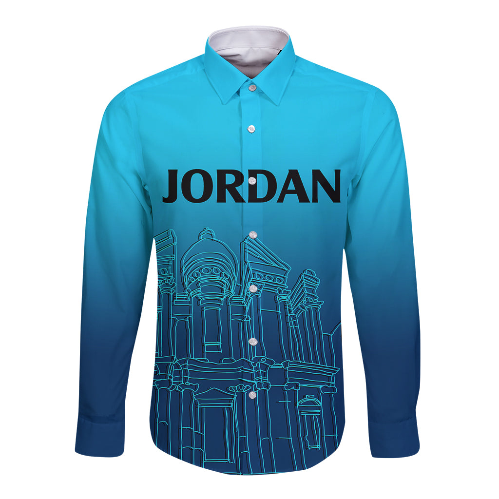Jordan Long Sleeve Button Shirt Al-Khazneh in Jordan Blue Gradient - Wonder Print Shop