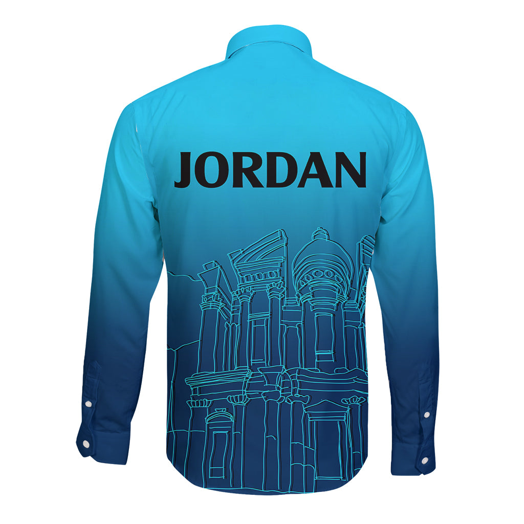 Jordan Long Sleeve Button Shirt Al-Khazneh in Jordan Blue Gradient - Wonder Print Shop