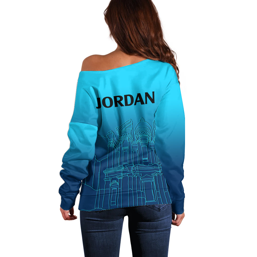 Jordan Off Shoulder Sweater Al-Khazneh in Jordan Blue Gradient - Wonder Print Shop