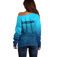 Jordan Off Shoulder Sweater Al-Khazneh in Jordan Blue Gradient - Wonder Print Shop