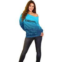 Jordan Off Shoulder Sweater Al-Khazneh in Jordan Blue Gradient - Wonder Print Shop