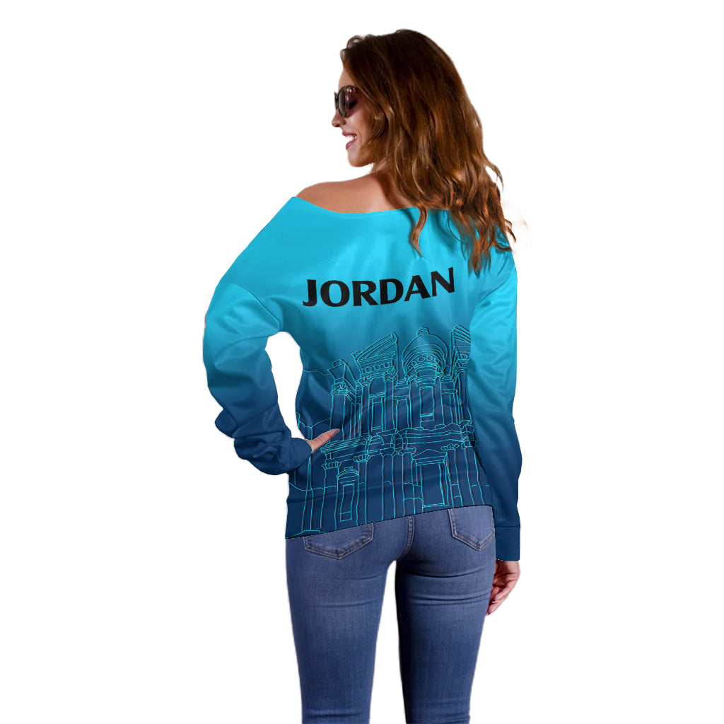 Jordan Off Shoulder Sweater Al-Khazneh in Jordan Blue Gradient - Wonder Print Shop