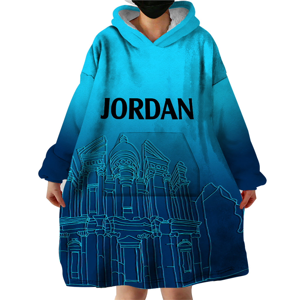 Jordan Wearable Blanket Hoodie Al-Khazneh in Jordan Blue Gradient - Wonder Print Shop