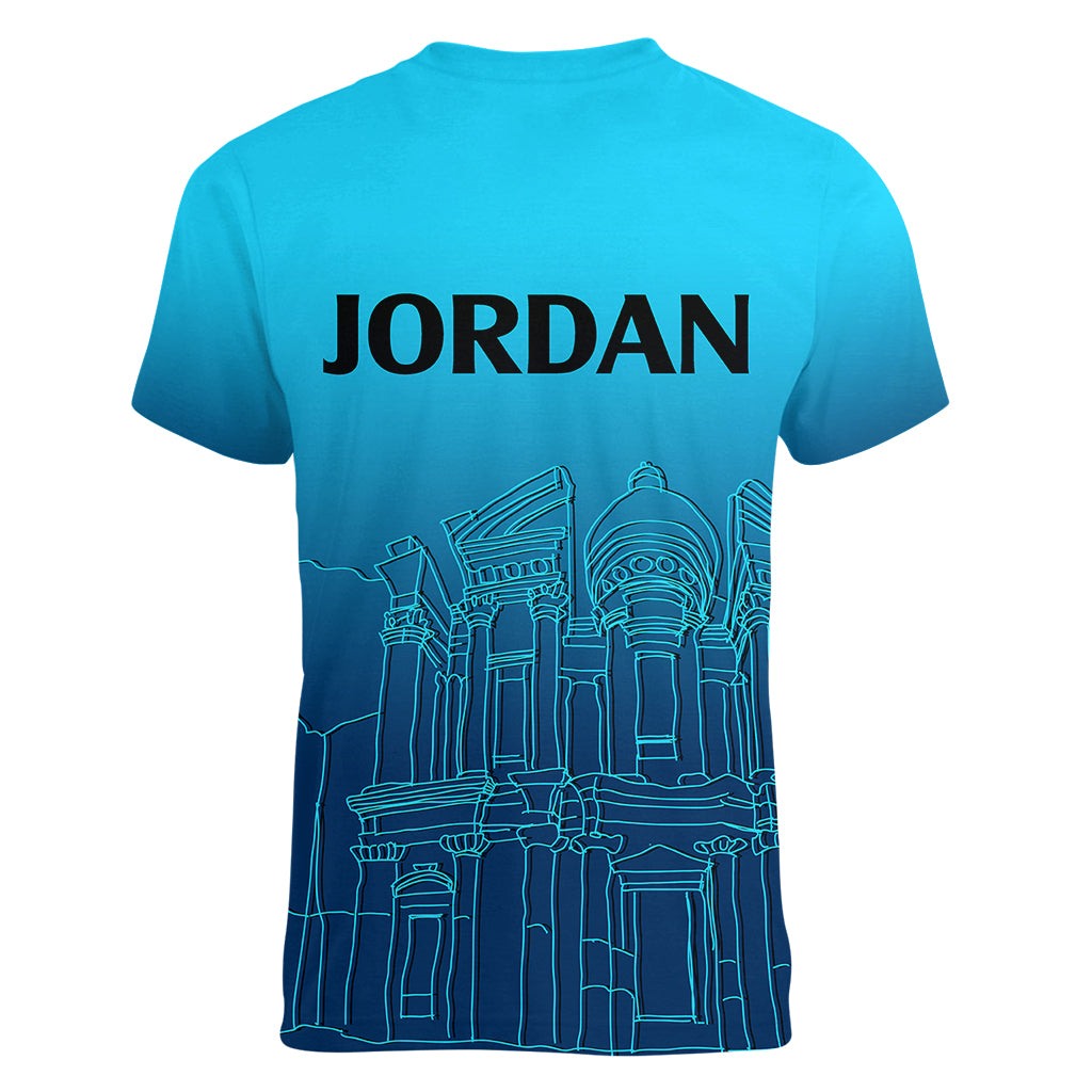 Jordan Women V Neck T Shirt Al-Khazneh in Jordan Blue Gradient - Wonder Print Shop