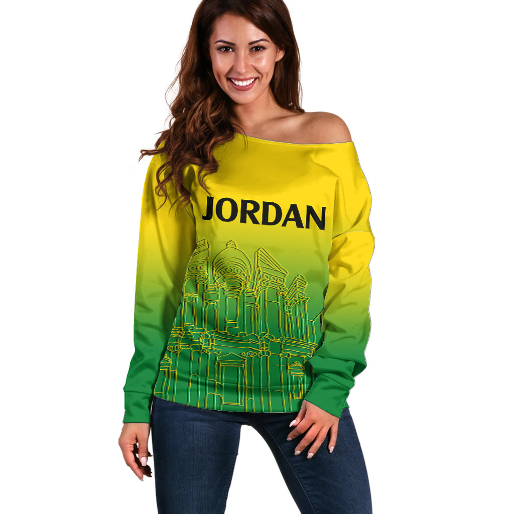 Jordan Off Shoulder Sweater Al-Khazneh in Jordan Green Gradient - Wonder Print Shop