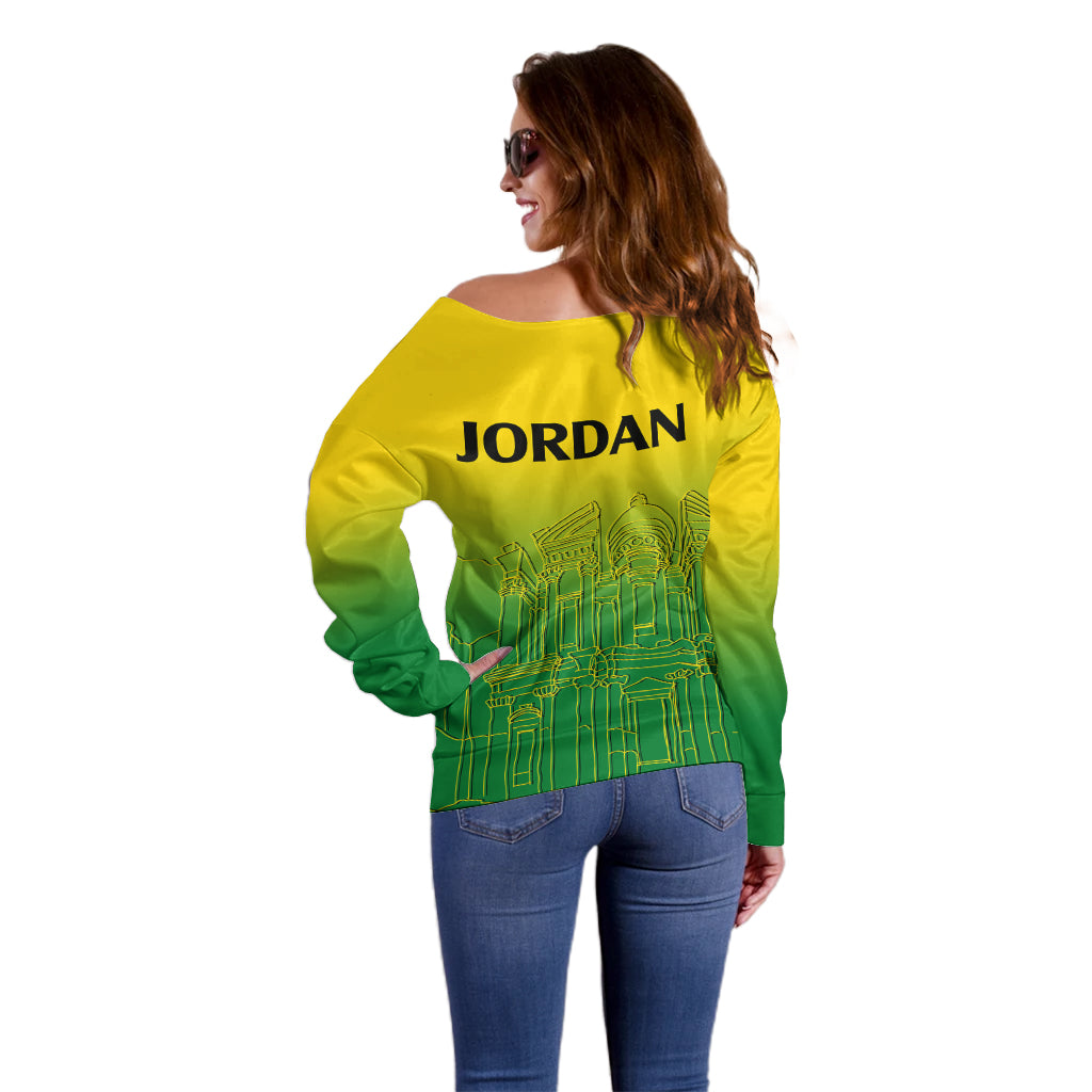 Jordan Off Shoulder Sweater Al-Khazneh in Jordan Green Gradient - Wonder Print Shop