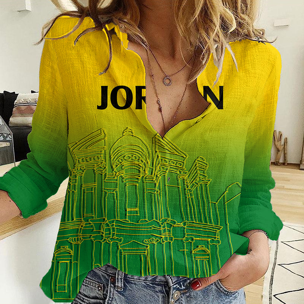 Jordan Women Casual Shirt Al-Khazneh in Jordan Green Gradient - Wonder Print Shop