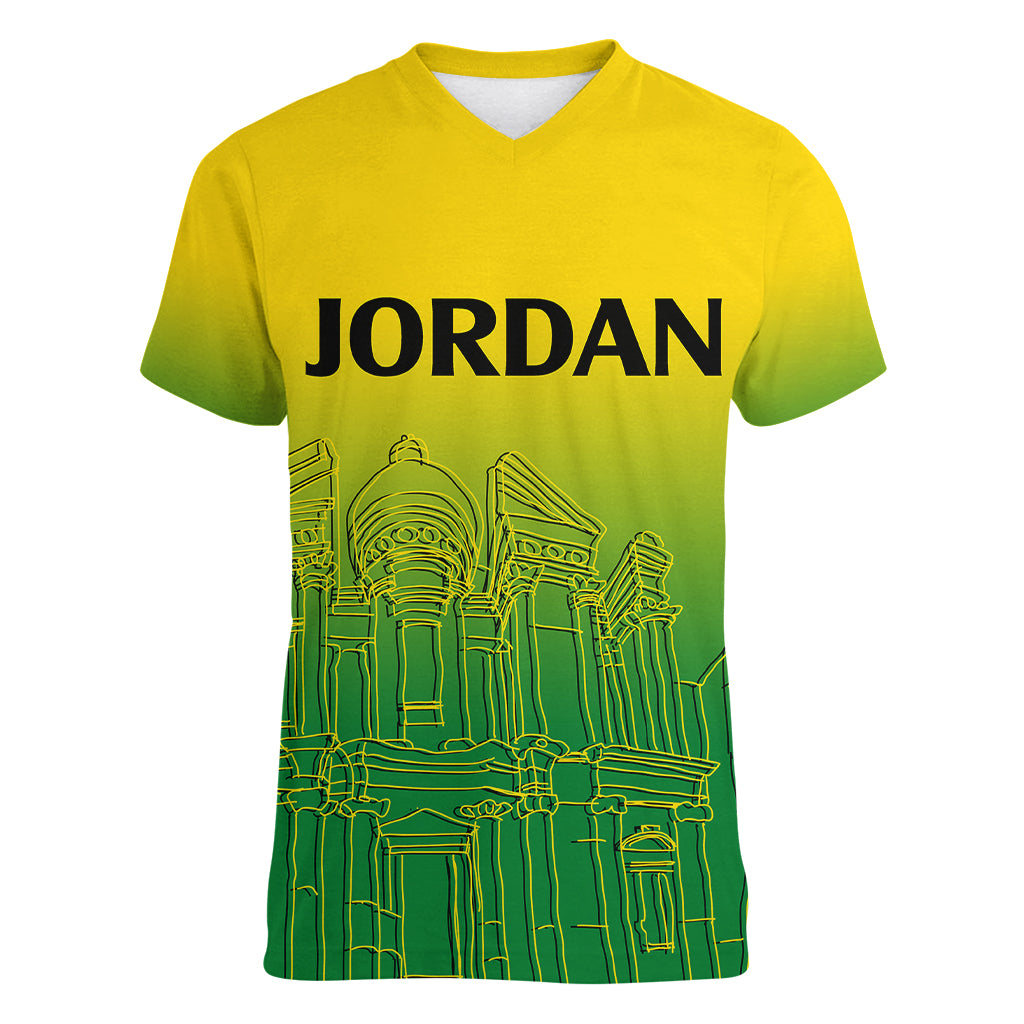 Jordan Women V Neck T Shirt Al-Khazneh in Jordan Green Gradient - Wonder Print Shop