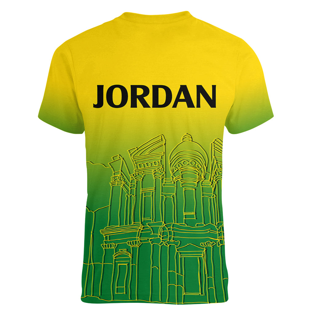 Jordan Women V Neck T Shirt Al-Khazneh in Jordan Green Gradient - Wonder Print Shop