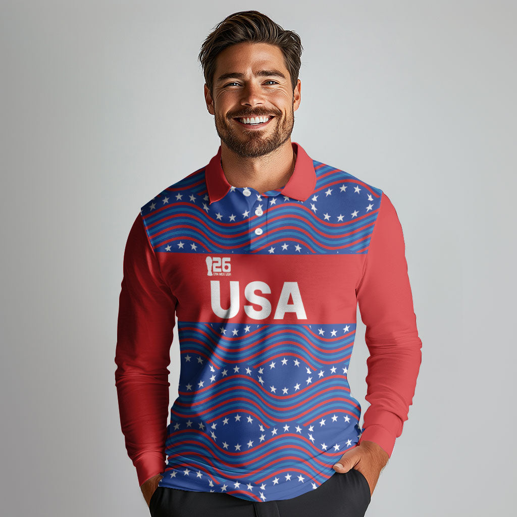 2026 World Football Host Country United States Custom Long Sleeve Polo Shirt