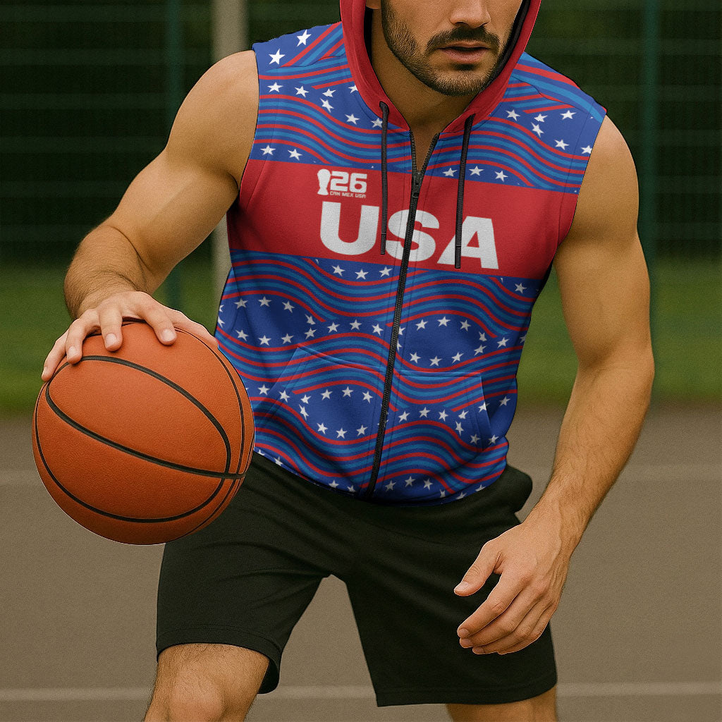 2026 World Football Host Country United States Custom Sleeveless Zip Hoodie