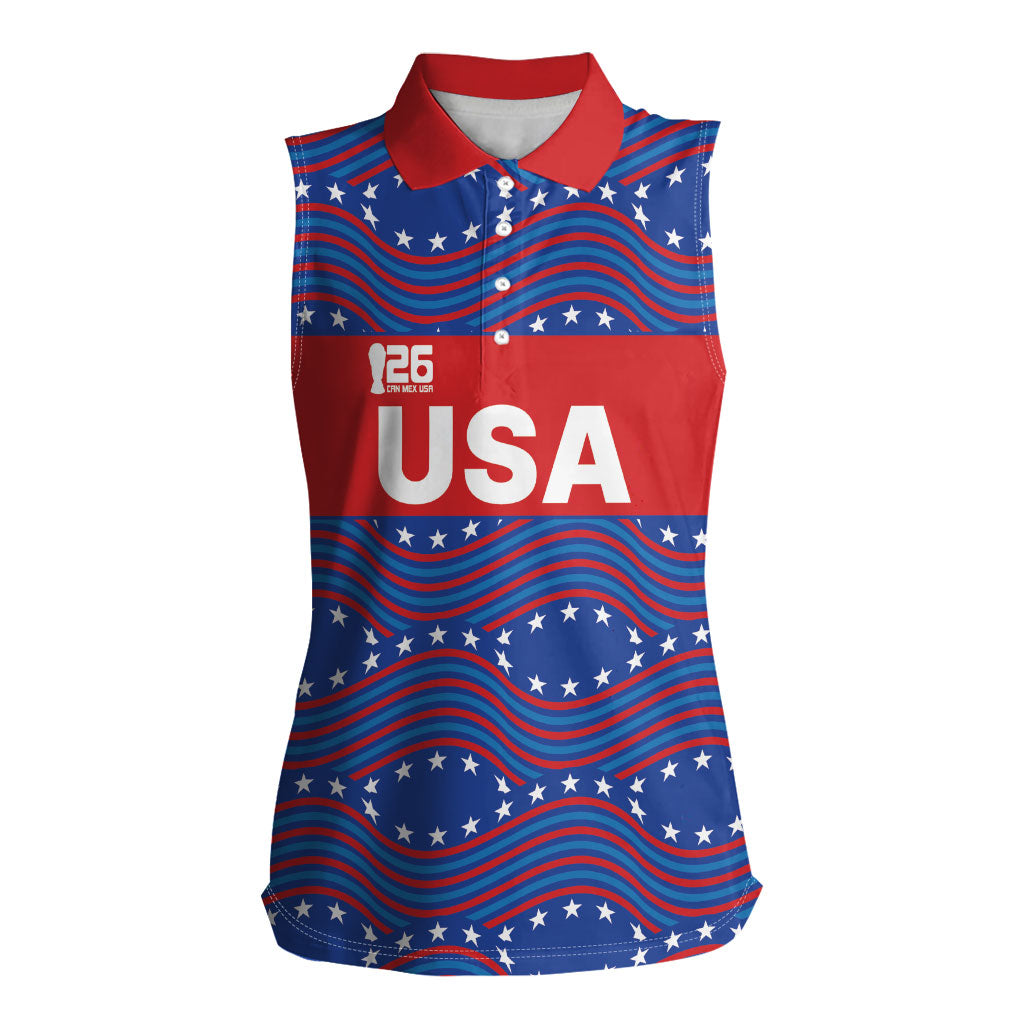 2026 World Football Host Country United States Custom Women Sleeveless Polo Shirt
