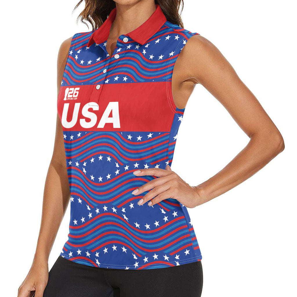 2026 World Football Host Country United States Custom Women Sleeveless Polo Shirt