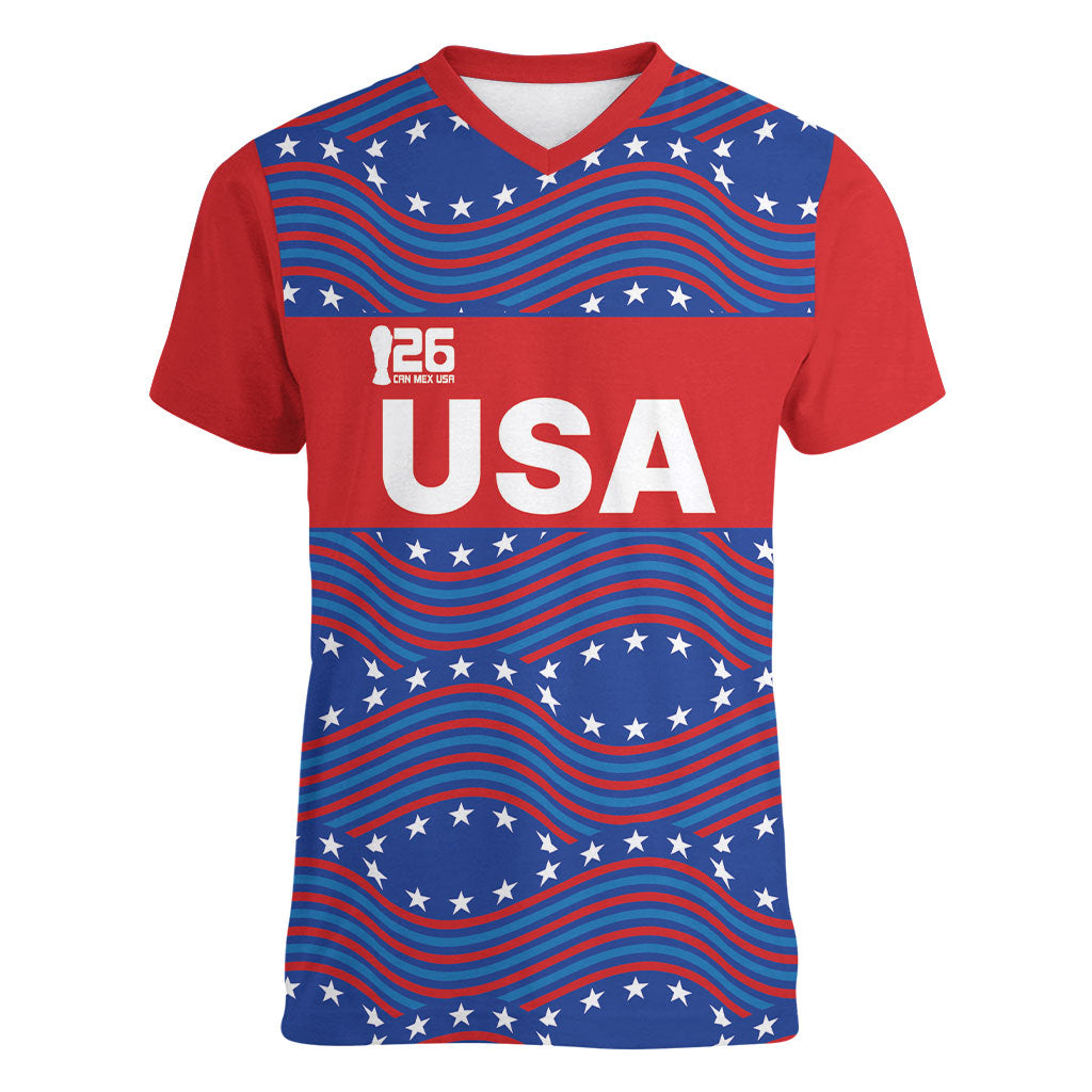 2026 World Football Host Country United States Custom Women V-Neck T-Shirt