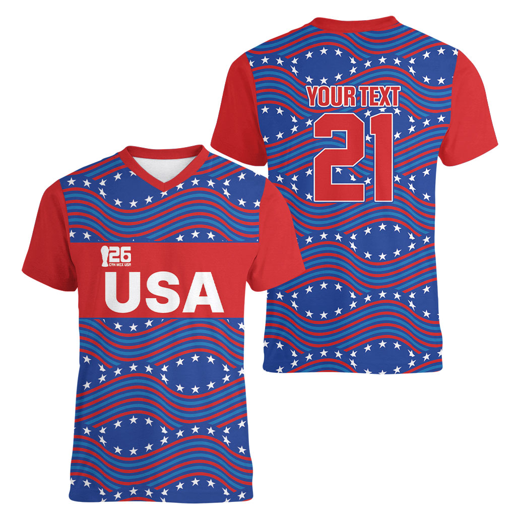 2026 World Football Host Country United States Custom Women V-Neck T-Shirt