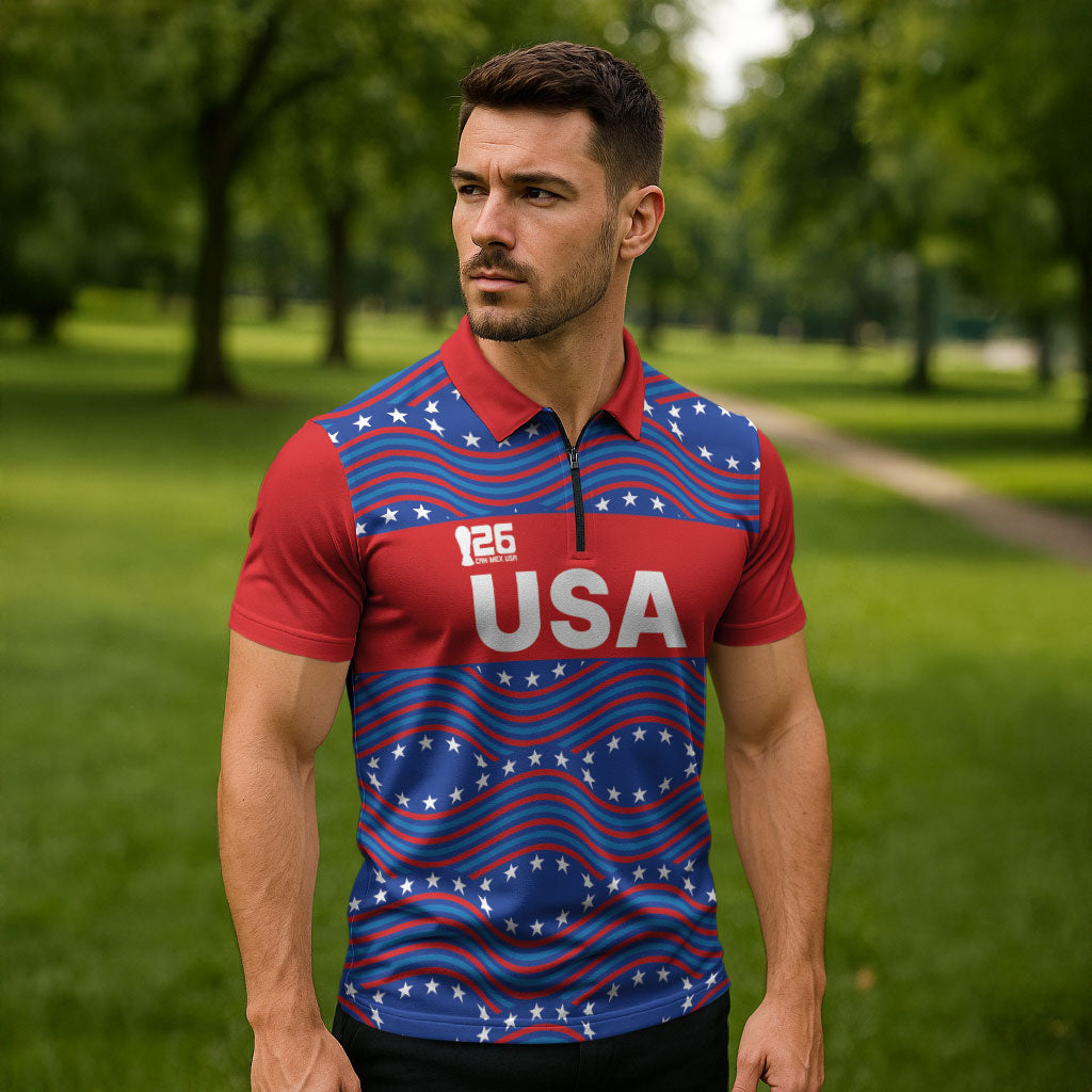 2026 World Football Host Country United States Custom Zipper Polo Shirt