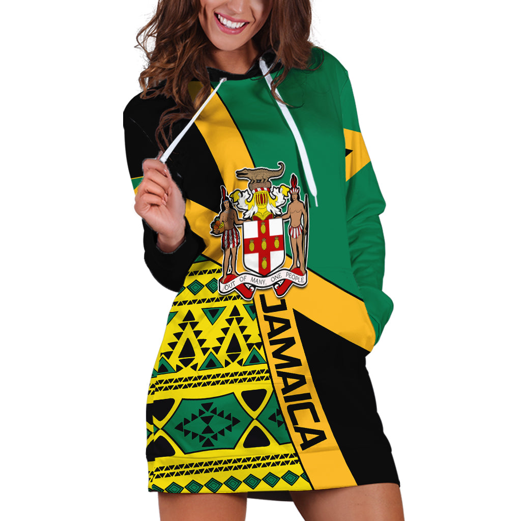 Personalised Jamaica Hoodie Dress Ethnic Style In Jamaican Flag - Wonder Print Shop