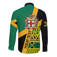 Personalised Jamaica Long Sleeve Button Shirt Ethnic Style In Jamaican Flag - Wonder Print Shop