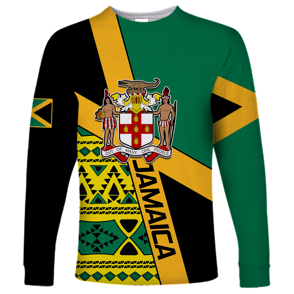 Personalised Jamaica Long Sleeve Shirt Ethnic Style In Jamaican Flag - Wonder Print Shop