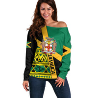 Personalised Jamaica Off Shoulder Sweater Ethnic Style In Jamaican Flag - Wonder Print Shop