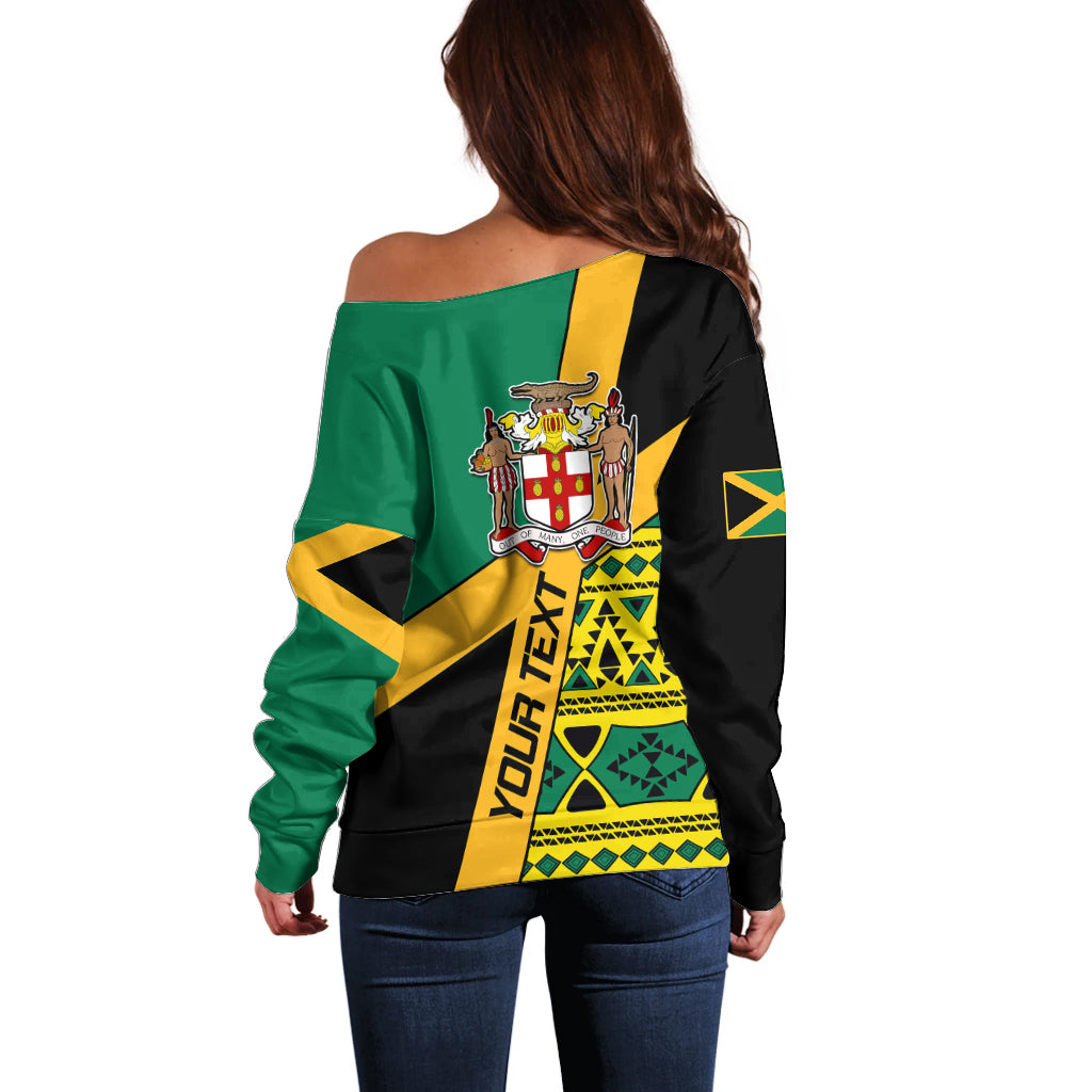 Personalised Jamaica Off Shoulder Sweater Ethnic Style In Jamaican Flag - Wonder Print Shop