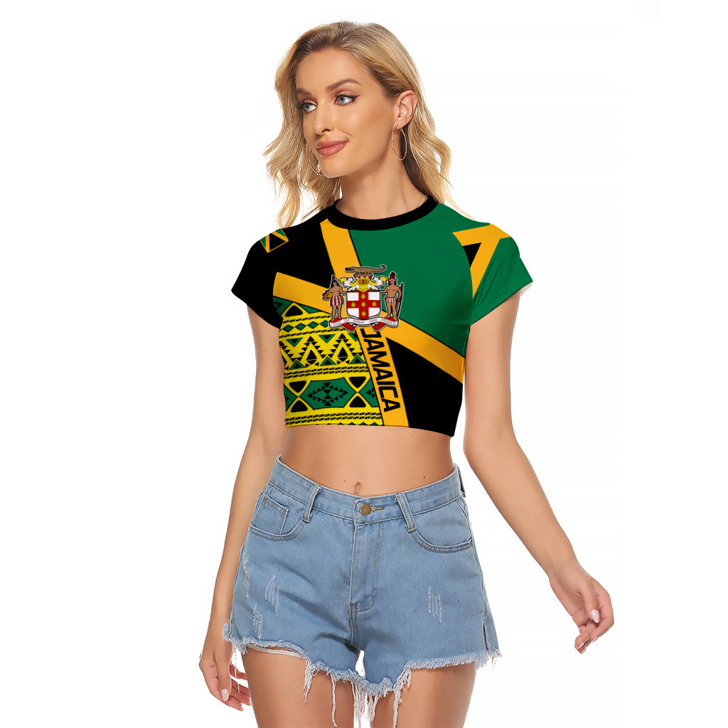 Personalised Jamaica Raglan Cropped T Shirt Ethnic Style In Jamaican Flag - Wonder Print Shop