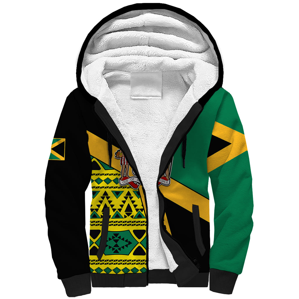 Personalised Jamaica Sherpa Hoodie Ethnic Style In Jamaican Flag - Wonder Print Shop