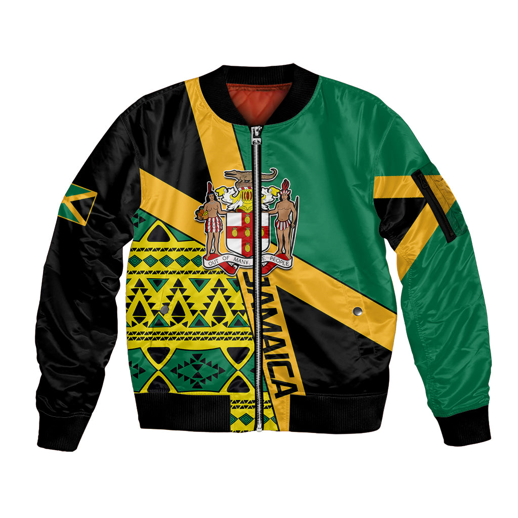 Personalised Jamaica Sleeve Zip Bomber Jacket Ethnic Style In Jamaican Flag - Wonder Print Shop