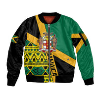 Personalised Jamaica Sleeve Zip Bomber Jacket Ethnic Style In Jamaican Flag - Wonder Print Shop